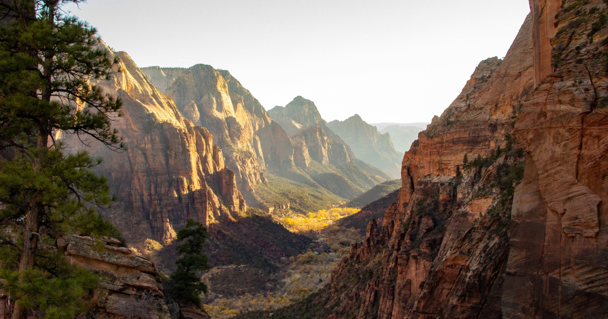Majestic canyon with mountain peaks.